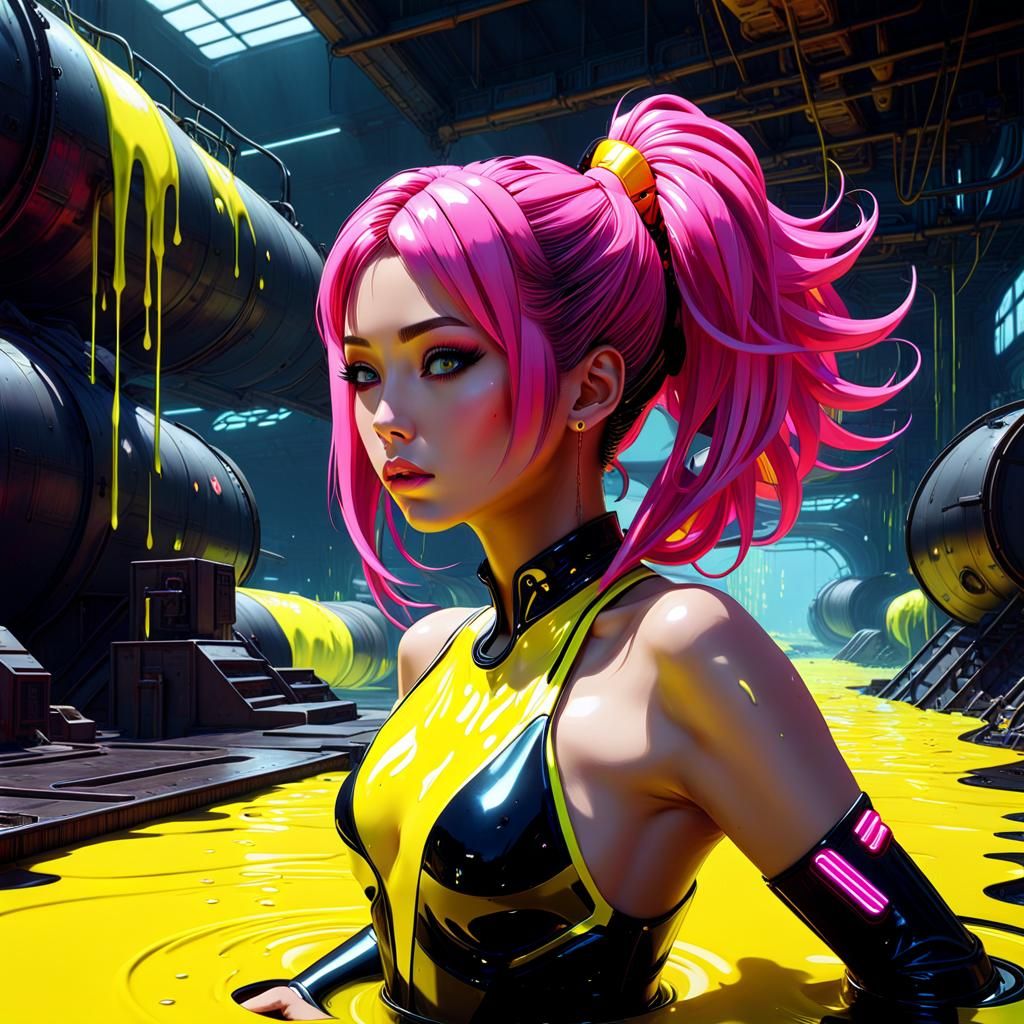 Japanese Pop Star in Slime, Cyberpunk Digital Art