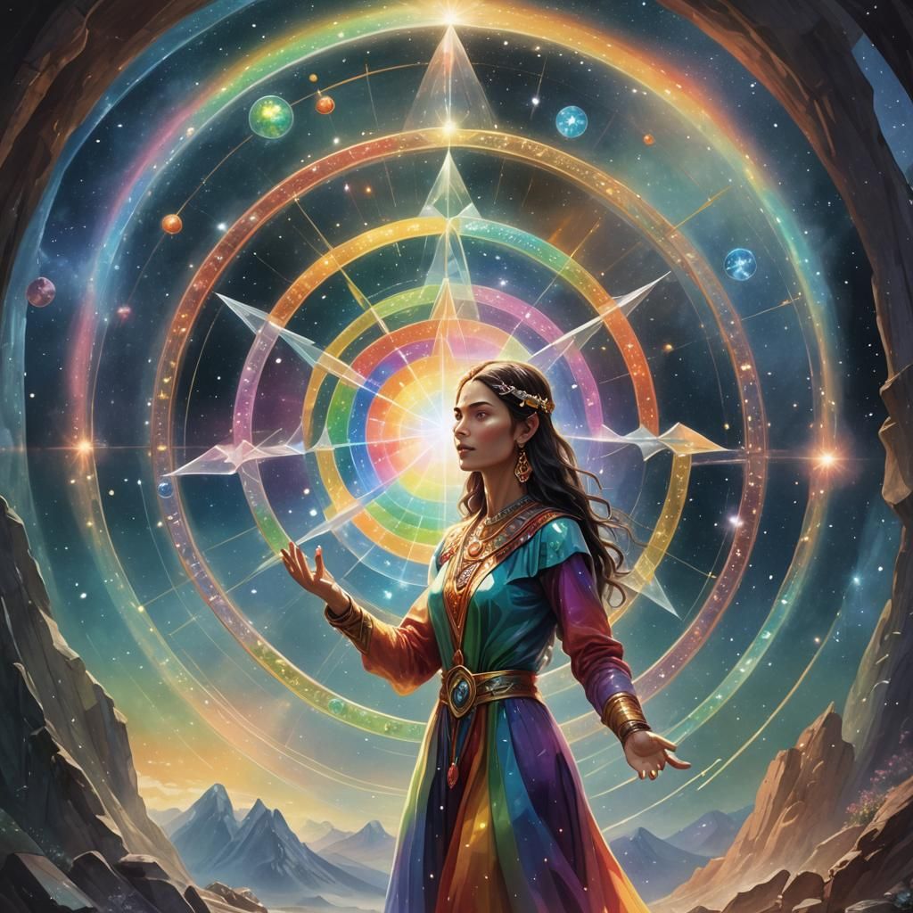 Lemurian Woman Juggling Crystals Passes Through Portal