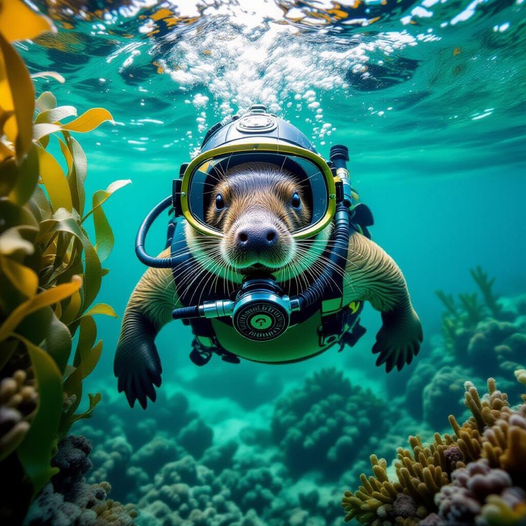 Platypus Diver in Underwater Paradise