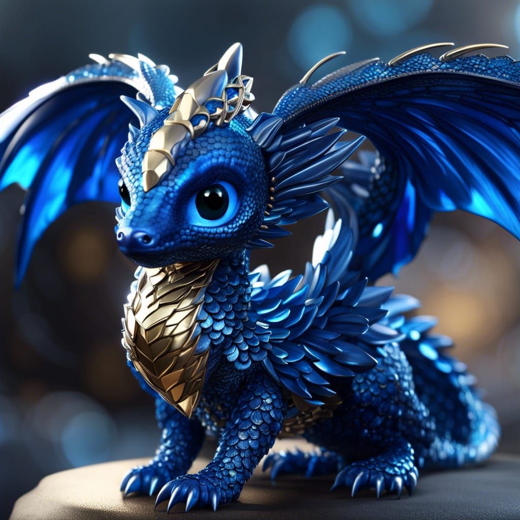 Adorable Sapphire Dragon with Crystal Scales