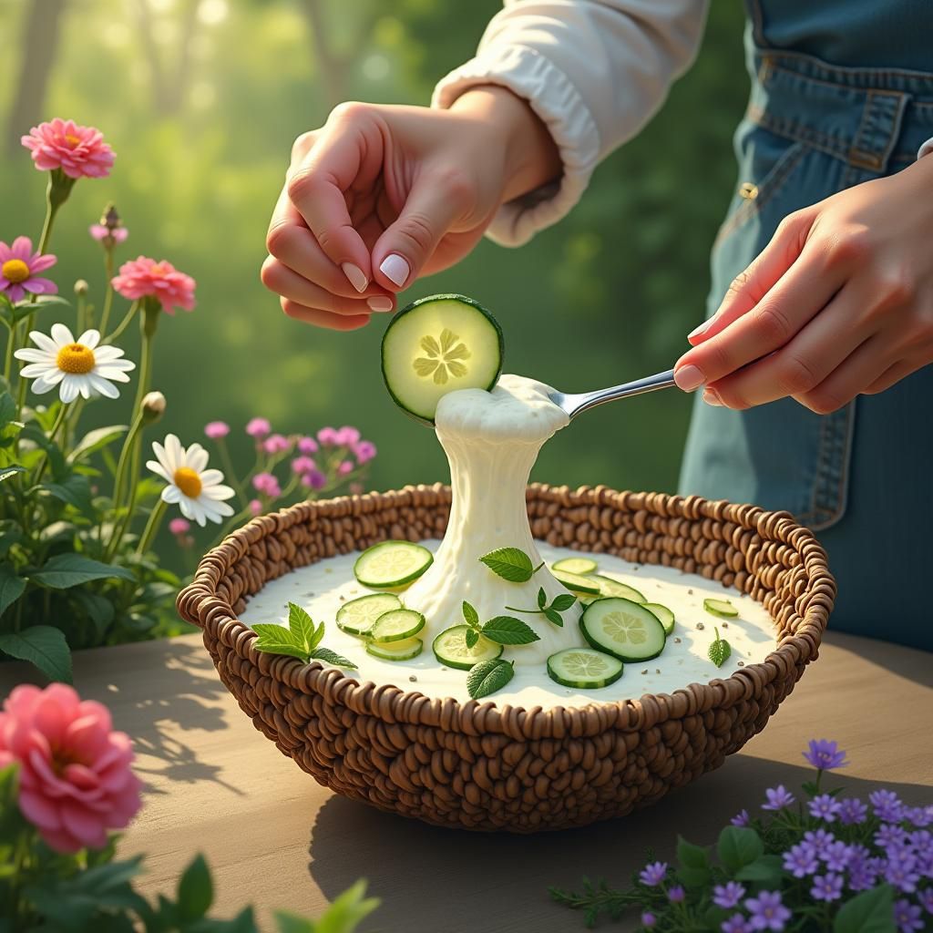 Yogurt Cucumber Salad in Ethereal Digital Art Style