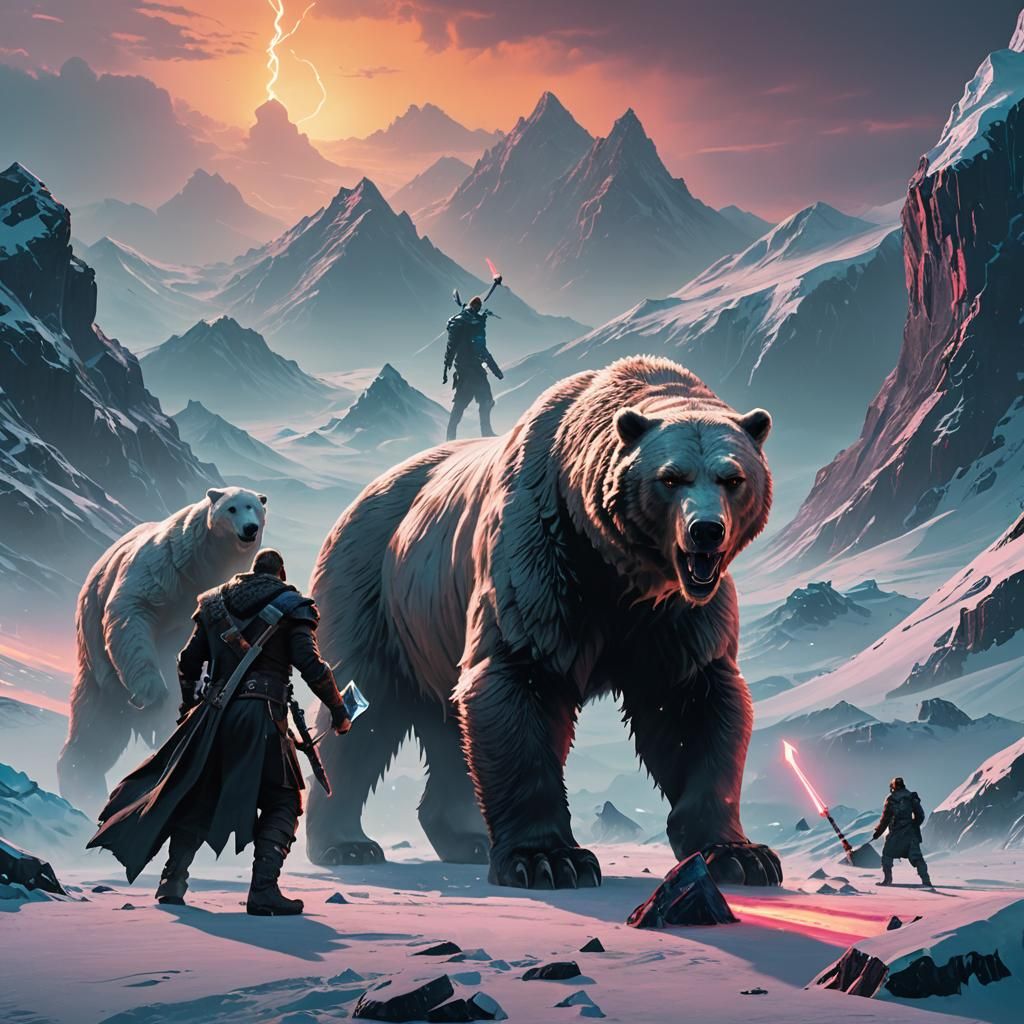 Cyberpunk Viking Battle on Frozen Mountain