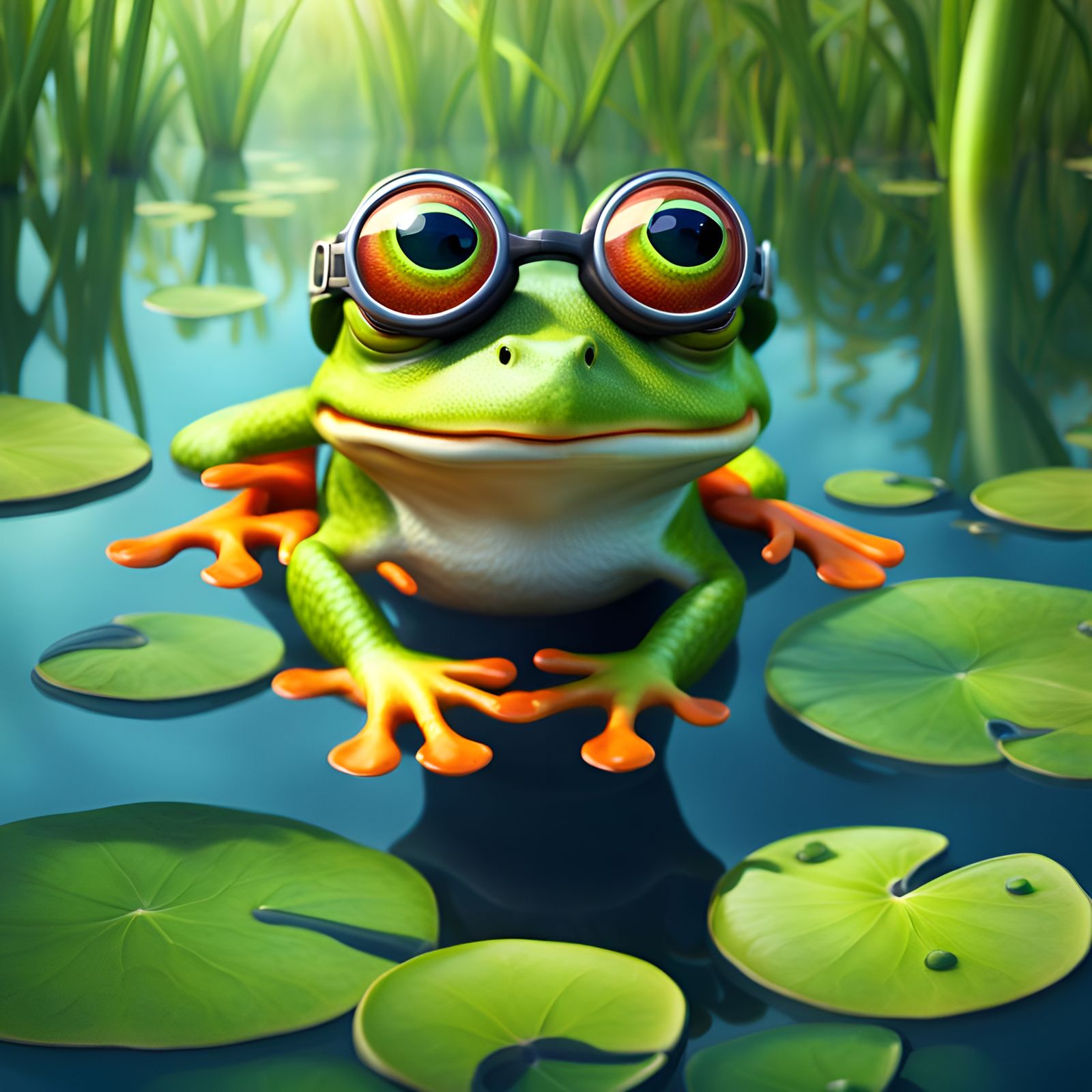 Happy Frog with Goggles in Oil Painting Style