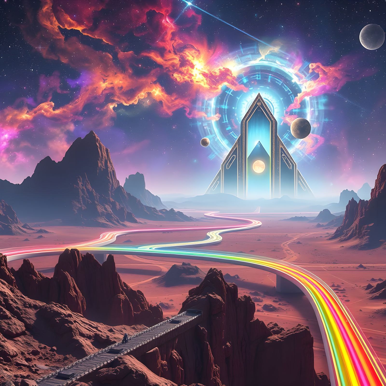 Futuristic Deconstructed Dune Movie Scene with Nebula Portal...