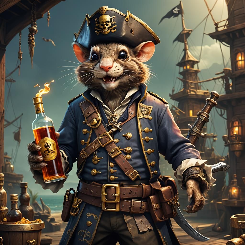 Pirate Rodent with Rum and Sword