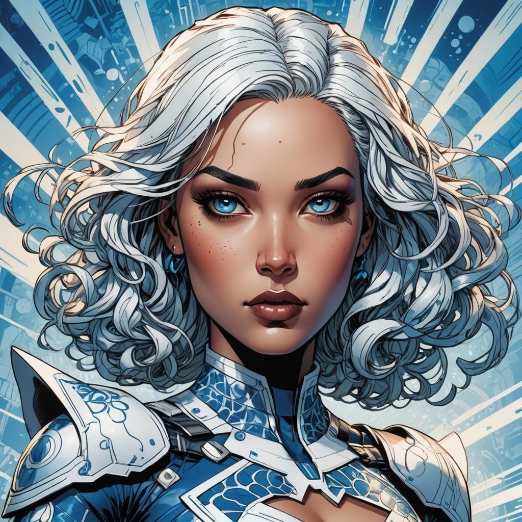 Comic Book Art Doll Portrait in Blue