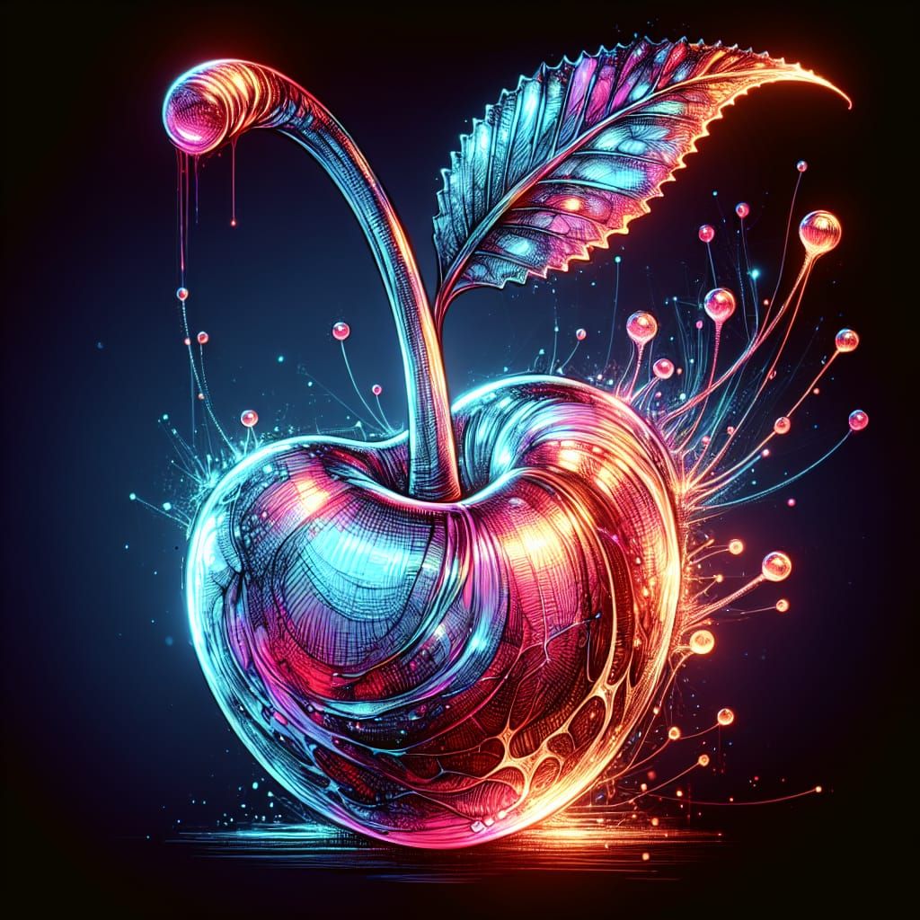 Bioluminescent Glass Cherry with Holographic Shimmer