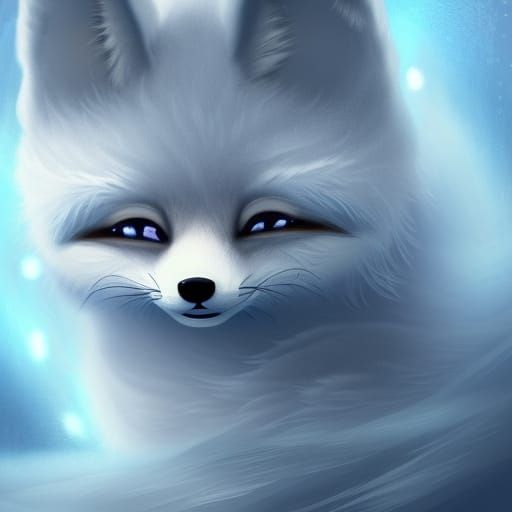 Light Blue Fox Cub Sleeping: Detailed Digital Art