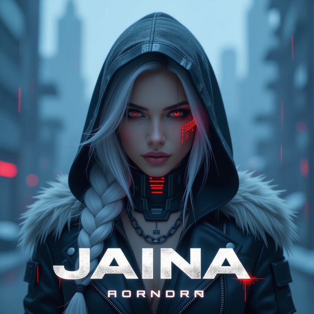 Cyberpunk Heroine Jaina in Glitch Noir Cityscape