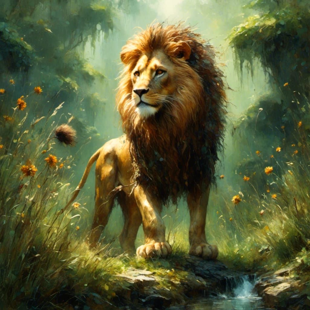 Majestic Lion Pride in Oil Painting Style