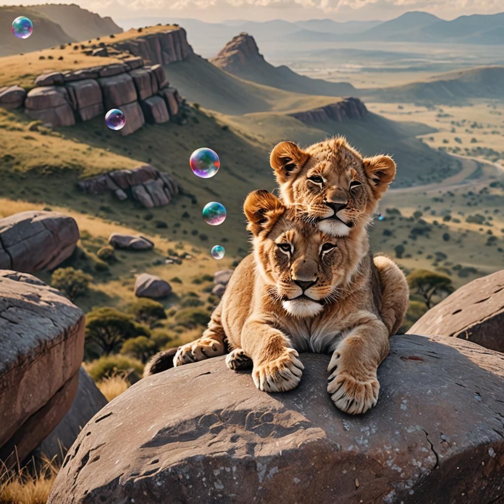 Lion Cub Dream: Serengeti Mountain Peak