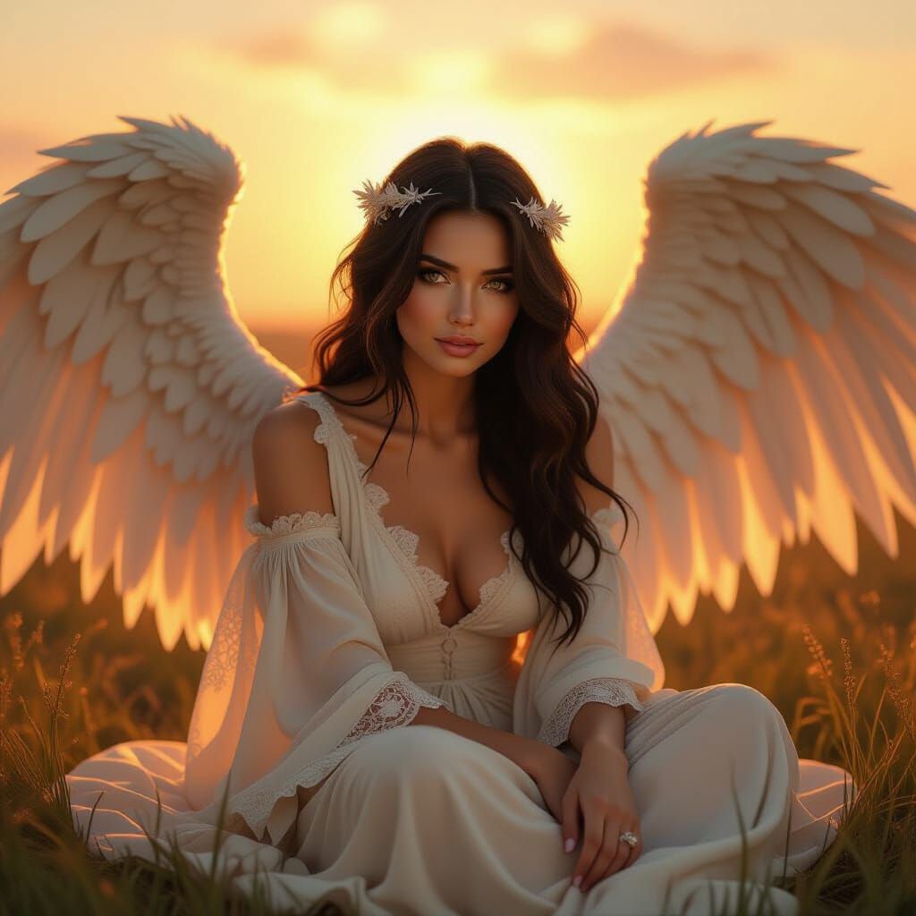 Fallen Angel in Golden Light, Dreamy Digital Art
