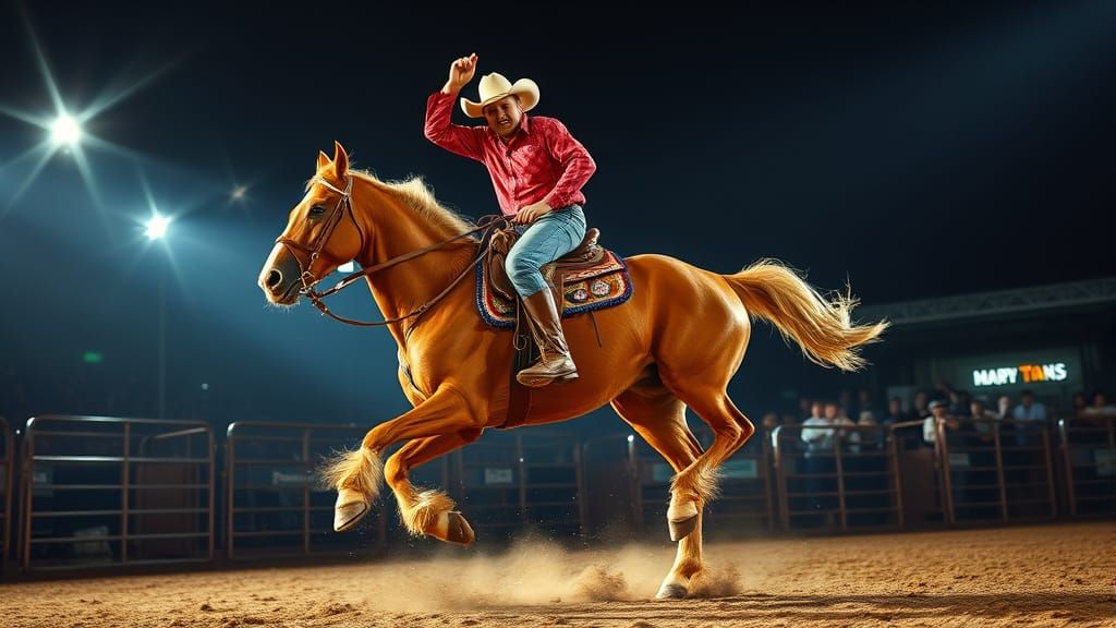 Rhinestone Cowboy Rides Horse in Star-Spangled Rodeo