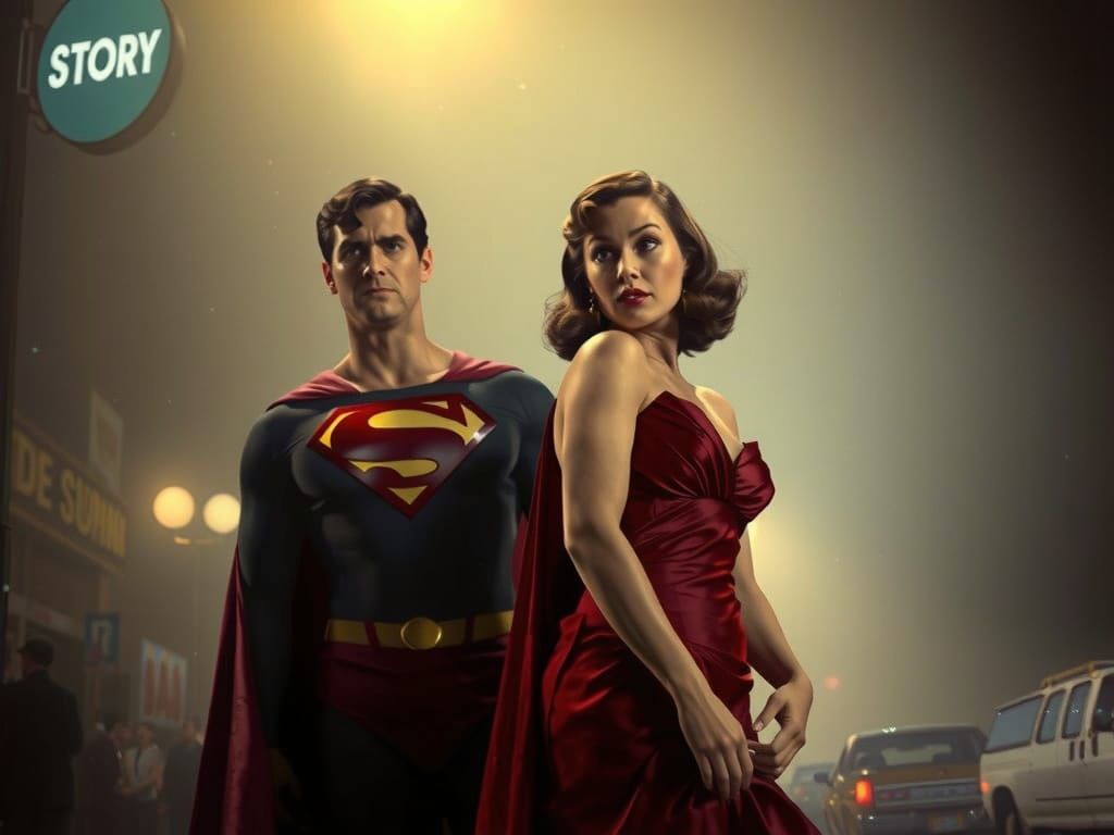 Superman and Lois Lane in a Classic 1940s Film Noir Setting