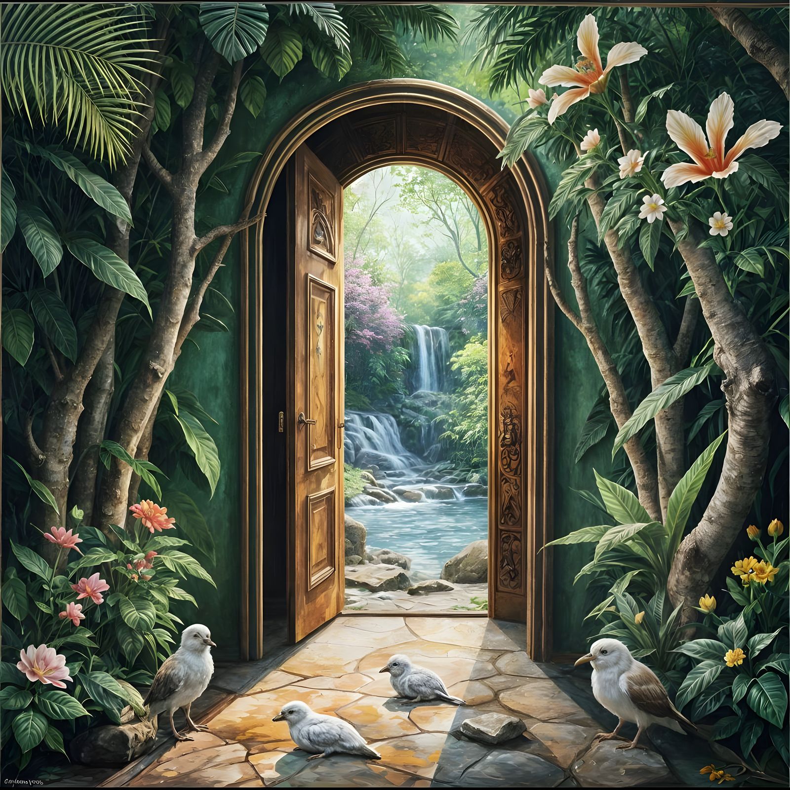 Goddess of Rainforest Door: Gouache Watercolor Painting