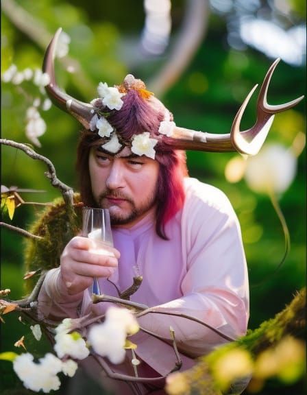 Grumpy Troll with Cherry Blossom Antlers