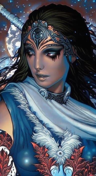 Cosmic Goddess in Eerie Fantasy Landscape