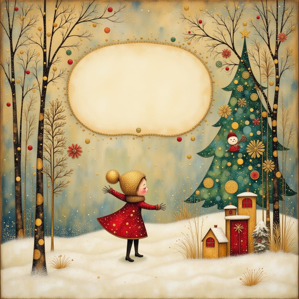 Folk Art Christmas Scrapbook Page With Girl Playing in Snow