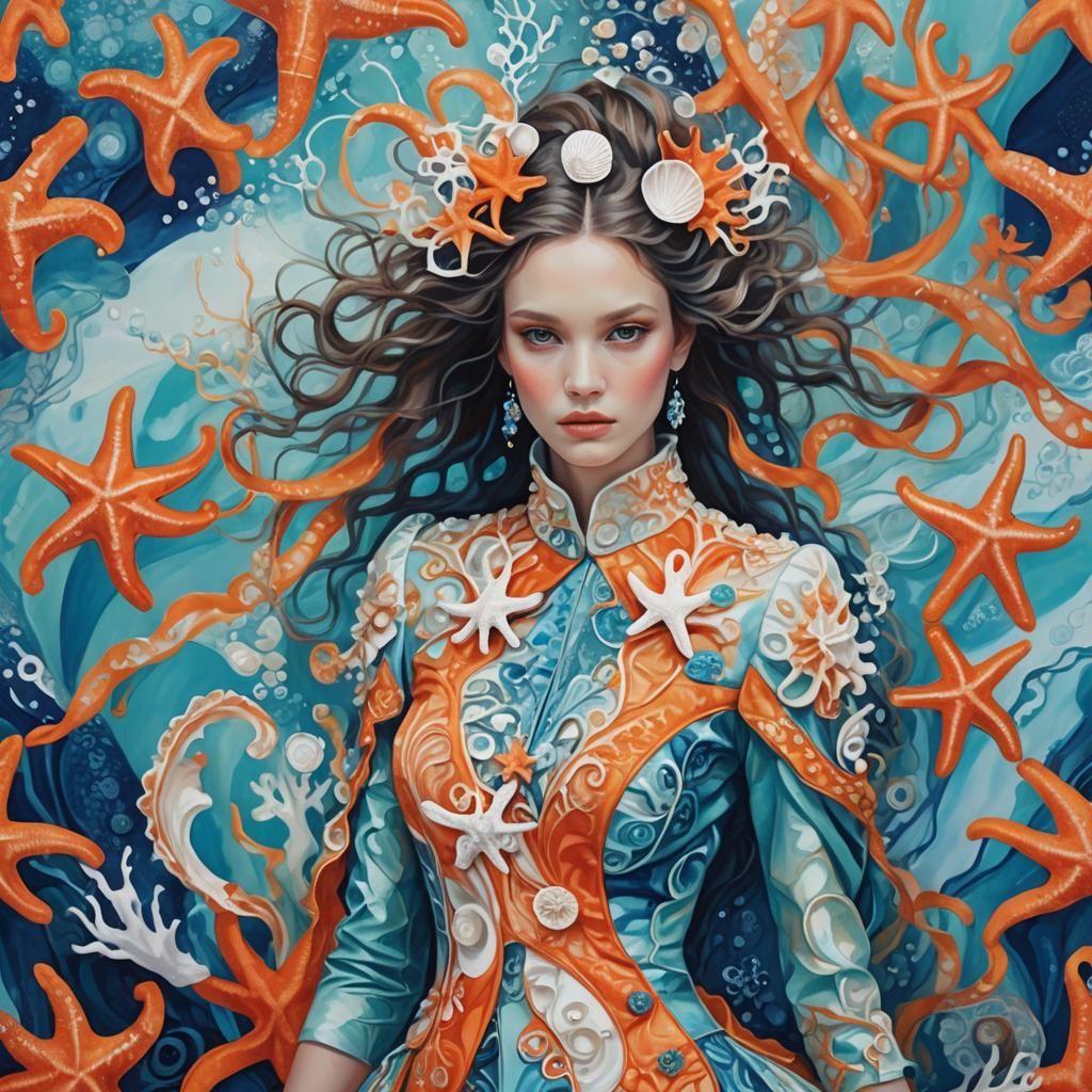 Underwater Fashion Illustration in Triadic Colors