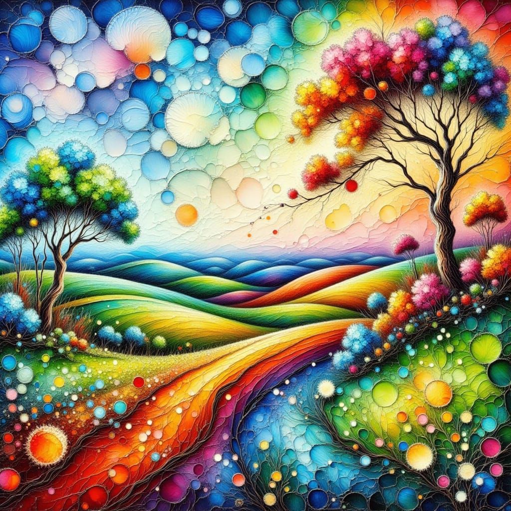 Landscape in Alcohol Ink and Impasto Styles