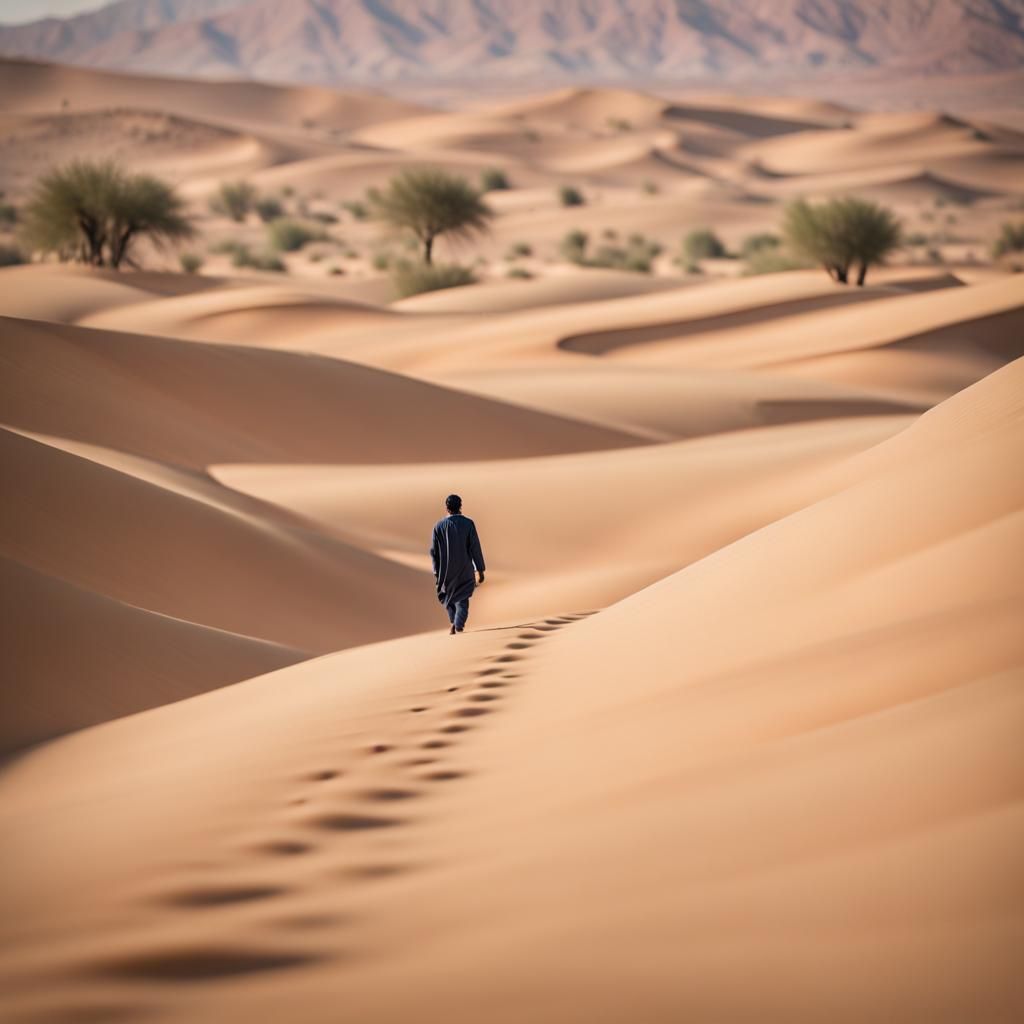 Migrant Walks Through Desert Towards Oasis