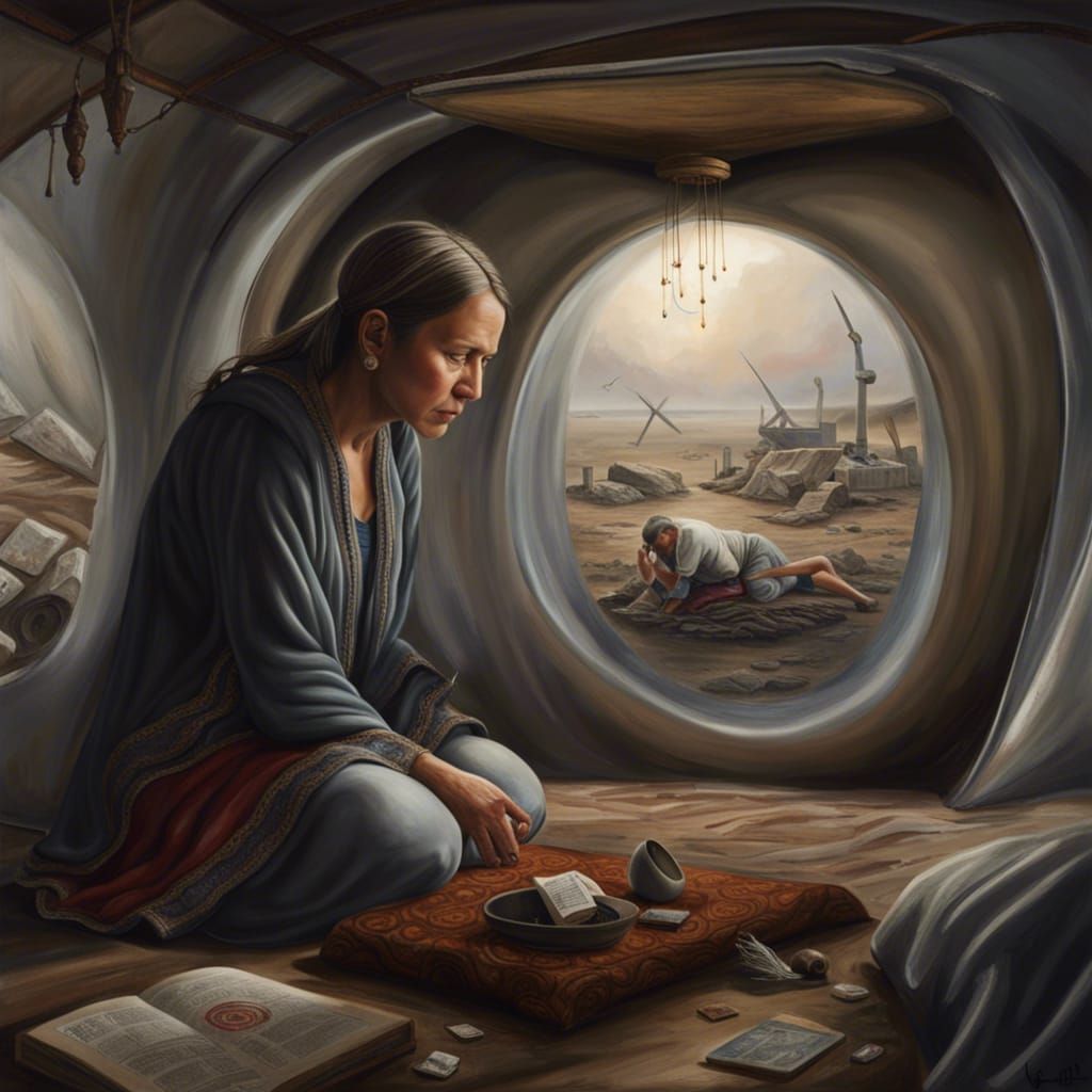 War Zone Teardrop with Praying Woman: Hyperrealistic