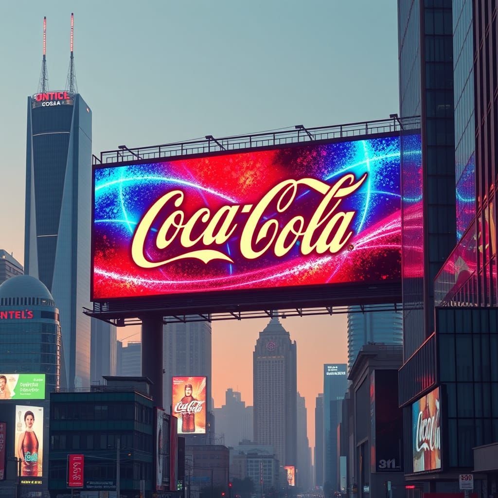 Coca-Cola Billboard in Vivid Futuristic Style