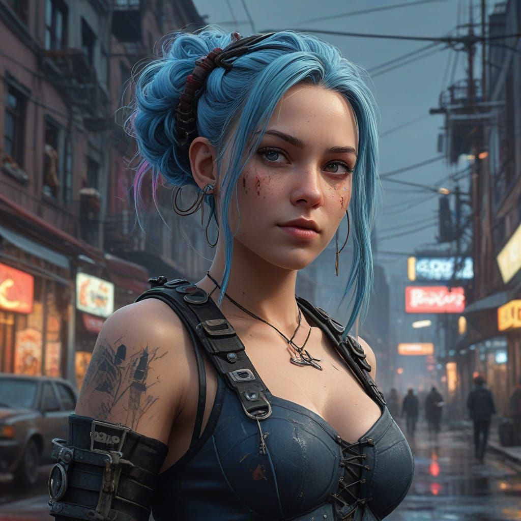 Dystopian Cityscape Chaos in Cyberpunk Style