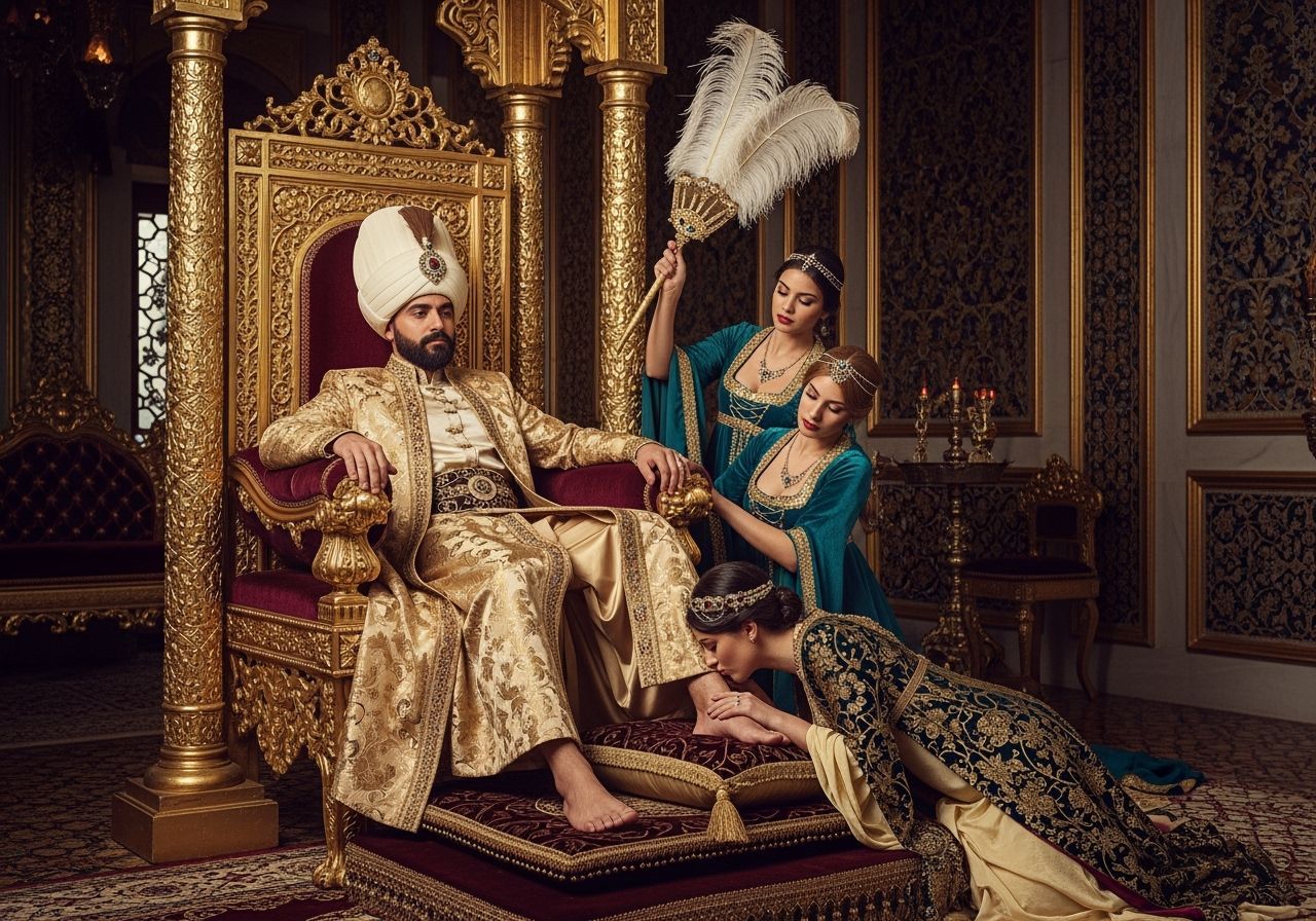 Opulent Ottoman Sultan on Emerald Throne