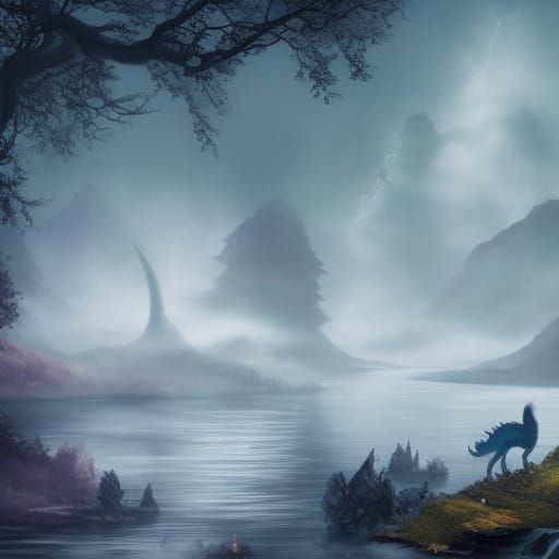Dragon and Woodland Creatures in Matte Painting