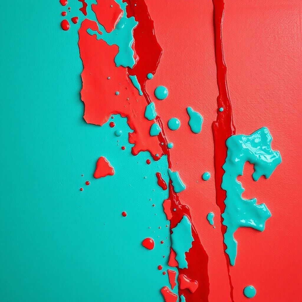 Abstract Surrealist Composition in Teal and Scarlet
