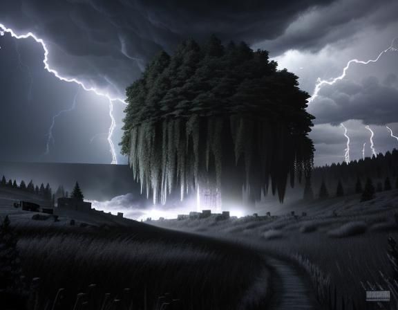 Romanesque Thunderstorm in Unreal Engine Ink Drawing