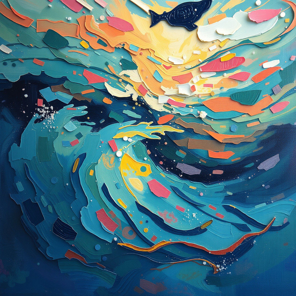 Submerged Figure: Neo-Impressionist Oil Painting