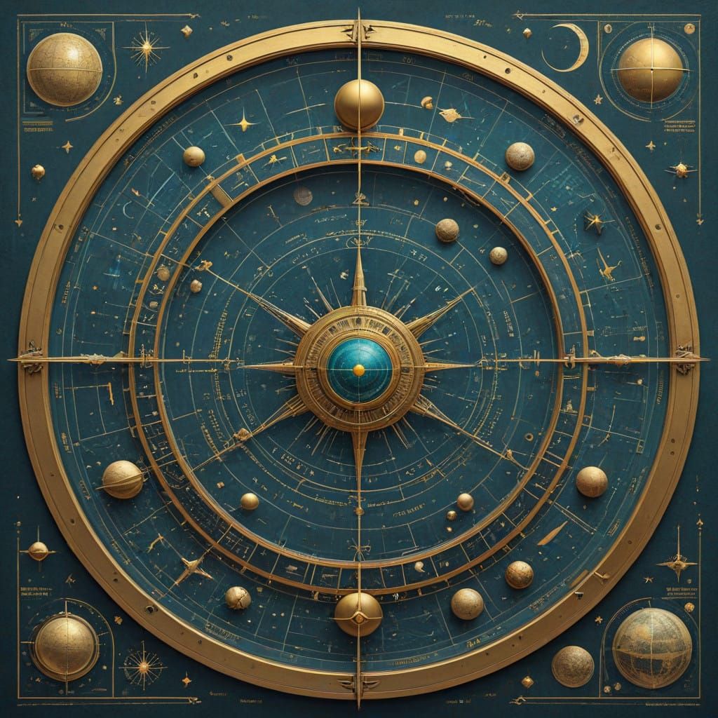Majestic Zodiac Wheel in Ancient Astronomical Style