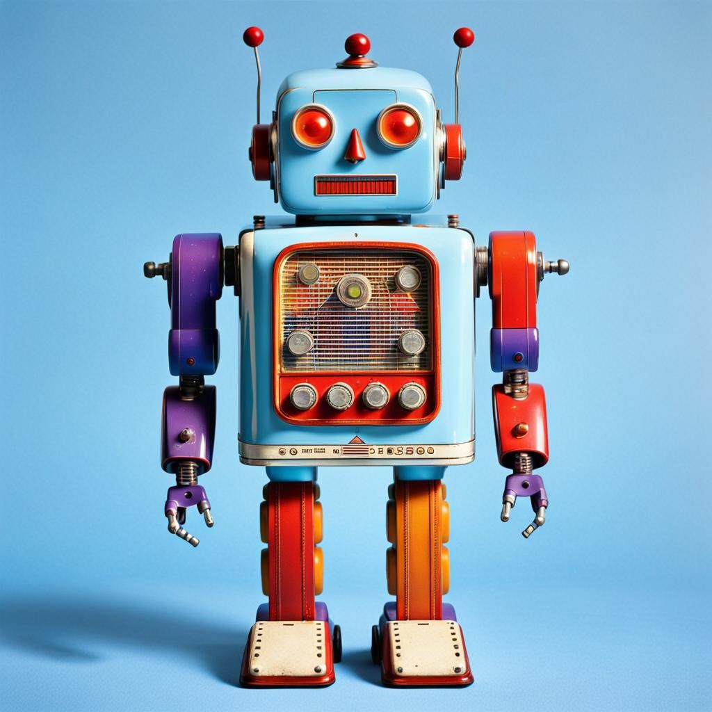 Retro Toy Robot with Visible Internal Robotics