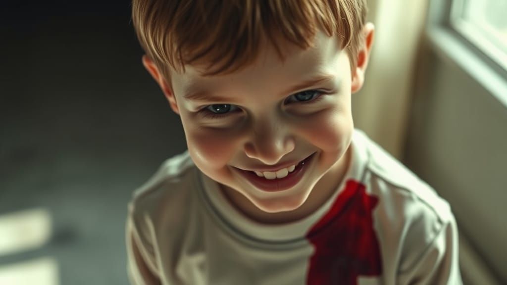 Eerie Child with Sinister Smile in Daylight