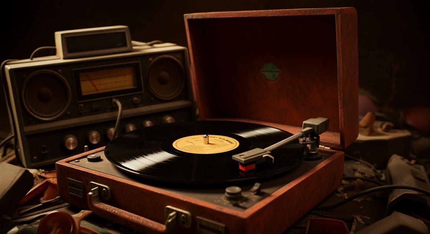 Cartoon Record Player in Pixar Animation Style