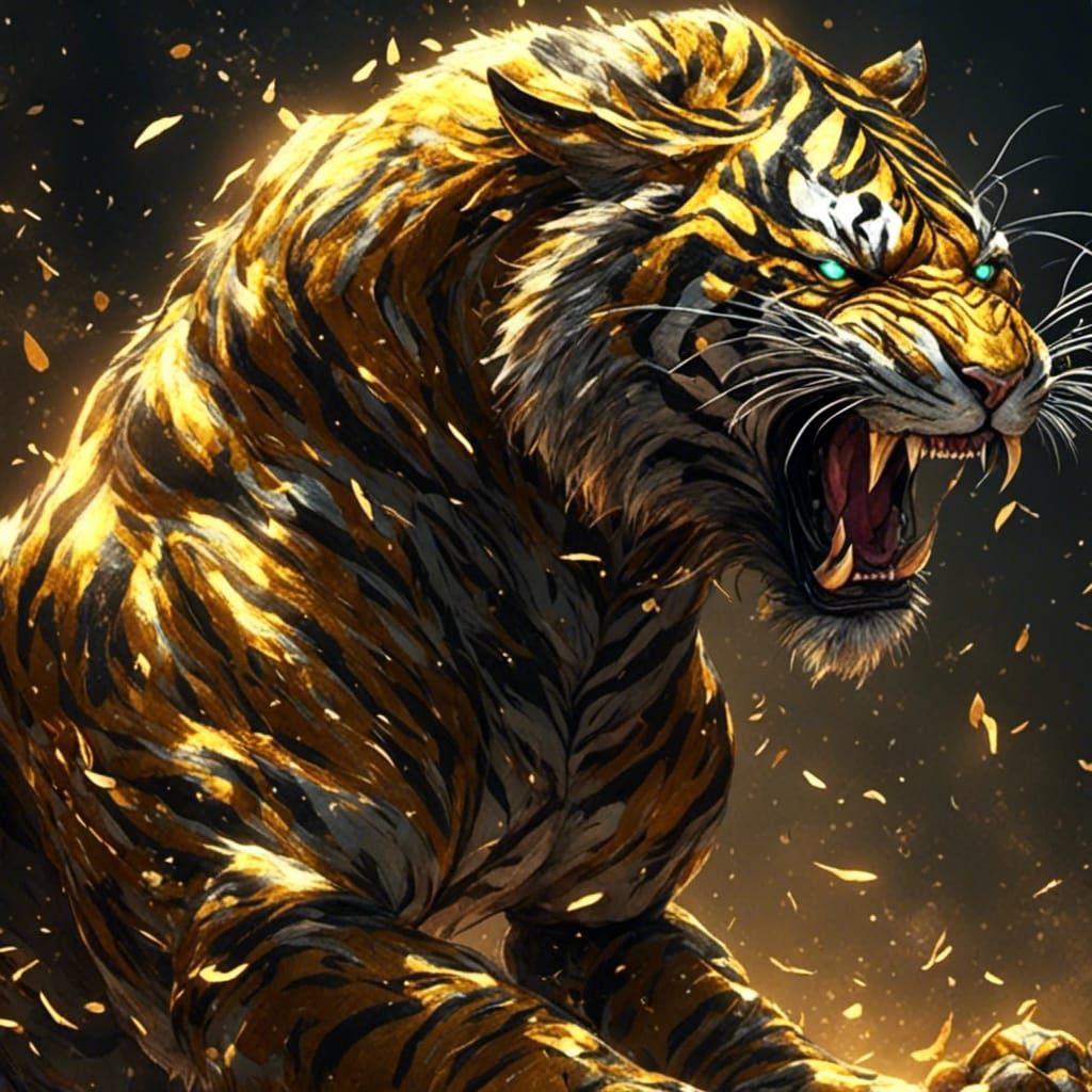 Golden and Black Tiger in Fantasy Art Style