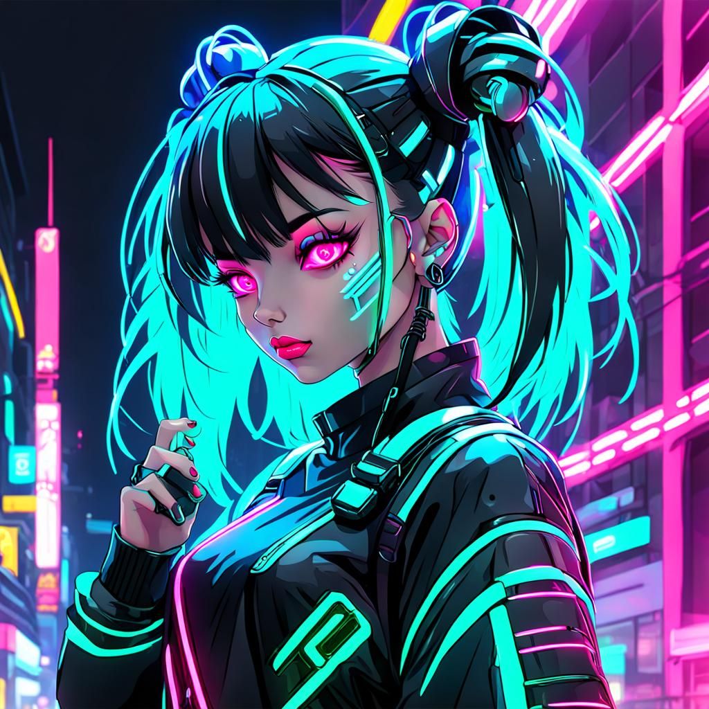 Neon Cyber Girl in Cyberpunk Style