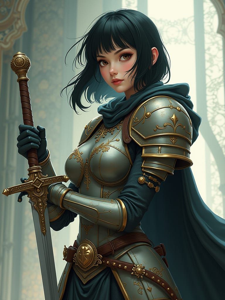 Heroic Blonde Warrior in Elaborate Armor