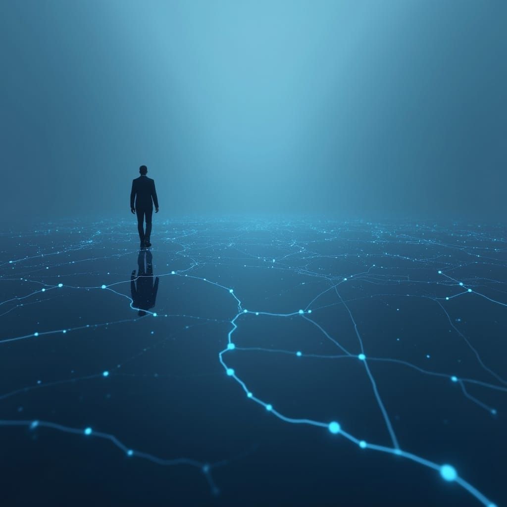 Minimalist Interconnected Lines Background in Blue and Grey