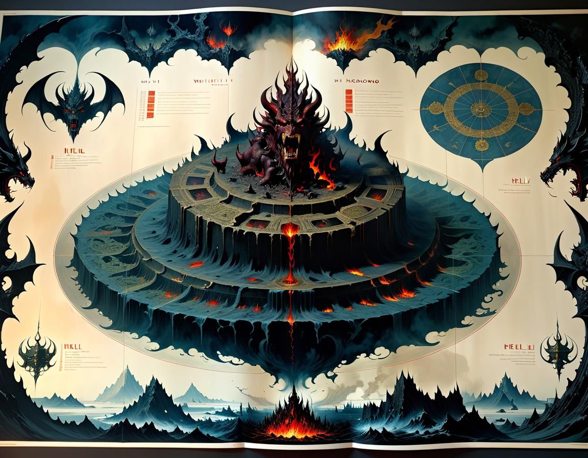 Detailed Hell Chart with Devil Monsters and Souls