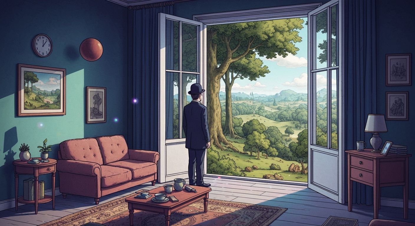 Man in Cosmic Living Room Views Surreal Belgian Forest