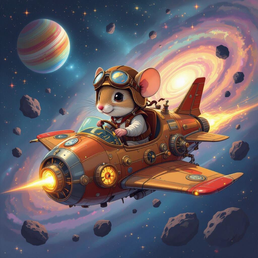 Mouse Pilot in Clockwork Spaceship, Miyazaki Style