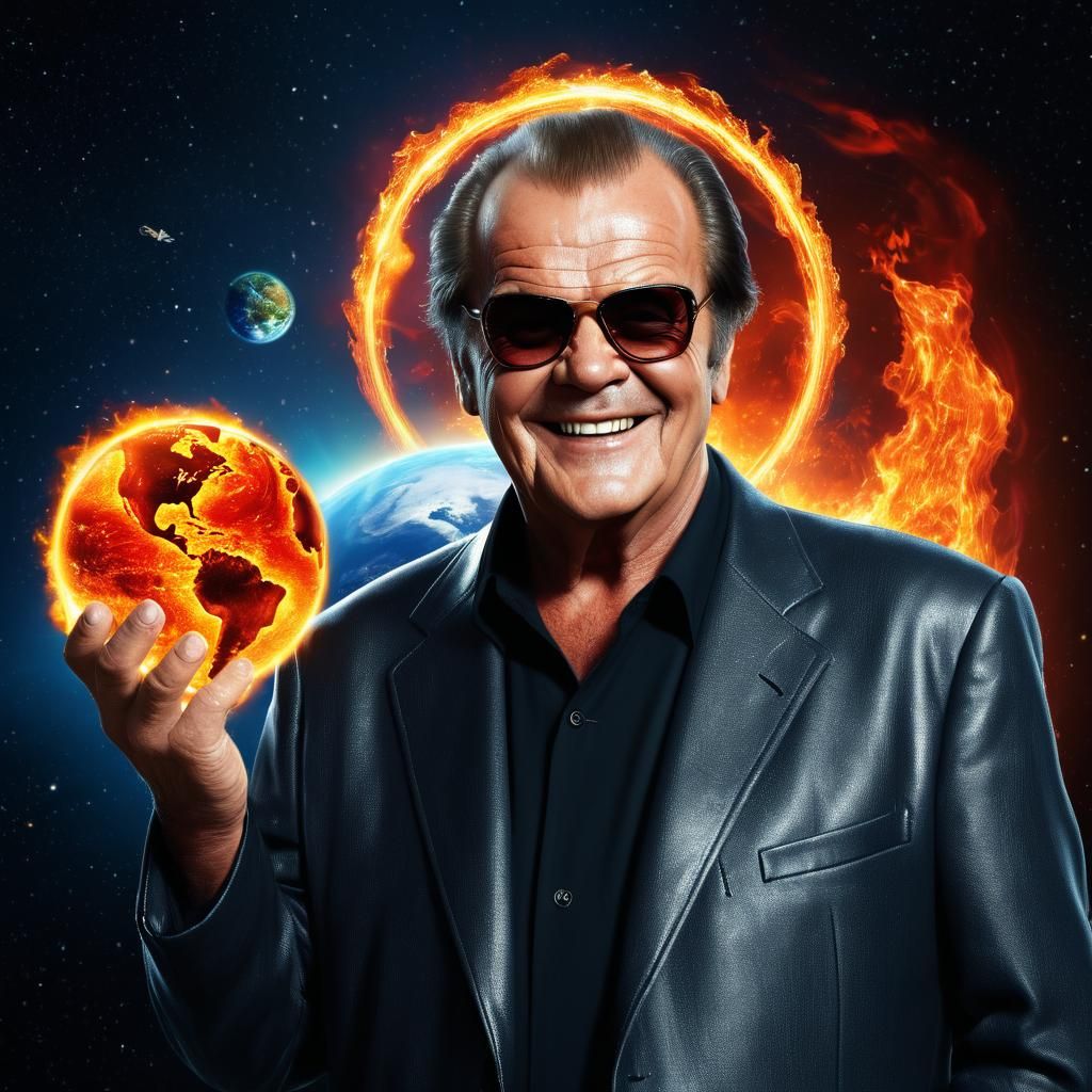 Realistic Jack Nicholson with Fiery Halo in Space