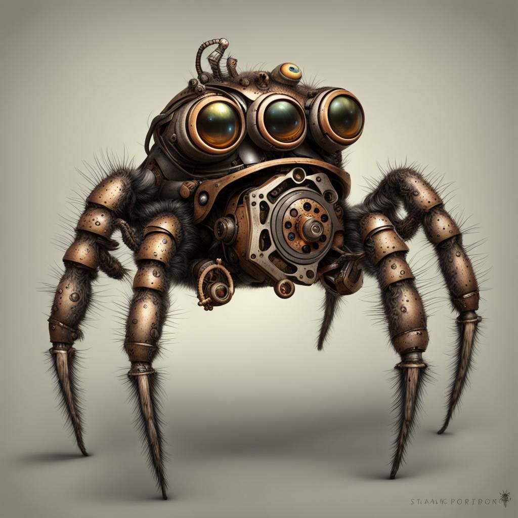 Jumping Spider with Steampunk Engine