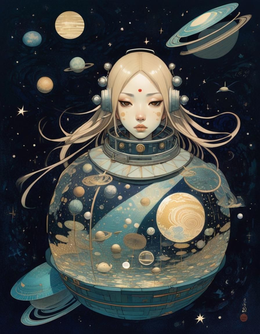 Girl Floating in Space: Illustrative Art