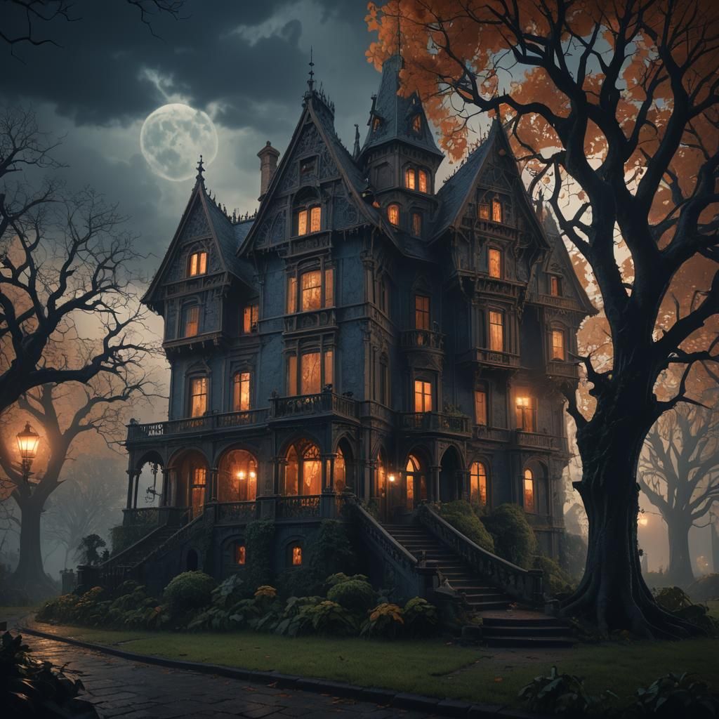 Spooky Gothic Mansion on a Stormy Night