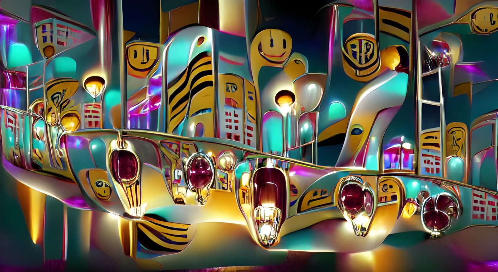 Art Deco Carnival Ride with Smiley Faces