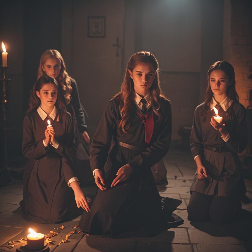 Teenage Magic Ritual in Moody Film Noir Style